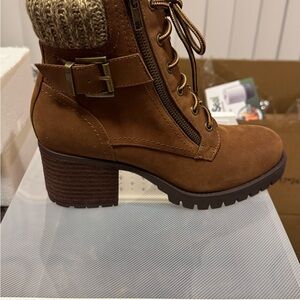 MIA Brown Lace-Up Boots with Knit Detail